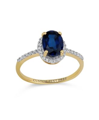 Delicate 1.5CT Brilliant Cut Oval Created White Sapphire Blue Sapphire Halo Ring  10K Yellow Gold