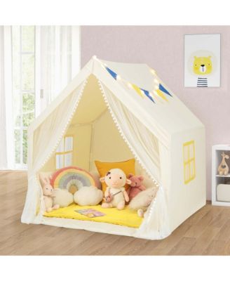Large Play Tent Kids & Toddlers Playhouse with Washable Cotton Mat, Star Lights