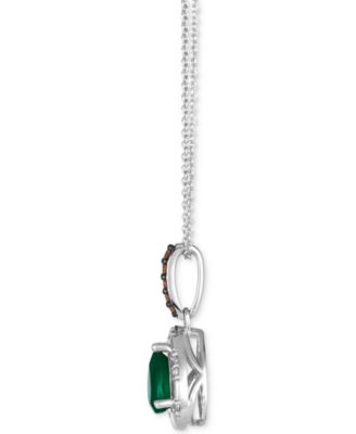 Costa Smeralda Emeralds (1/2 ct. t.w.) & Diamond (1/8 ct. t.w.) Halo Adjustable 20" Pendant Necklace in 14k White Gold