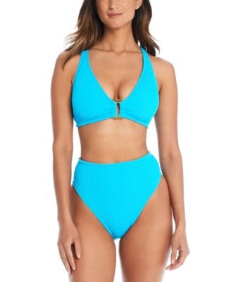 Shop Bleu By Rod Beattie Womens X Back D Ring Bikini Top High Waist Bikini Bottoms In Coldwater