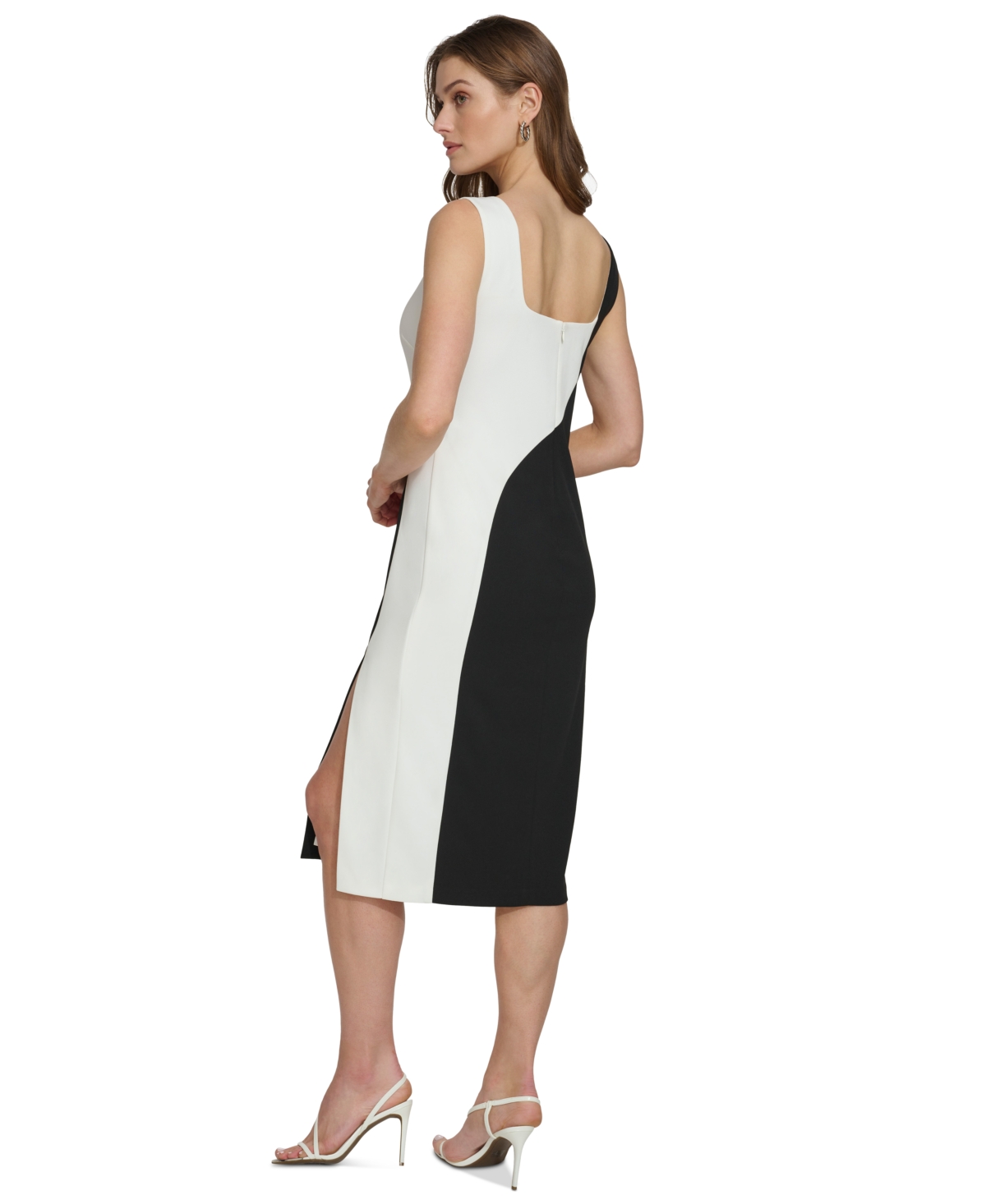 Shop Dkny Women's Sleeveless Colorblocked Sheath Dress In Black,cream