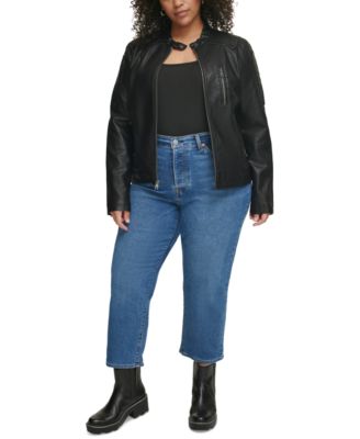 Plus Size Faux Leather Motocross Racer Jacket