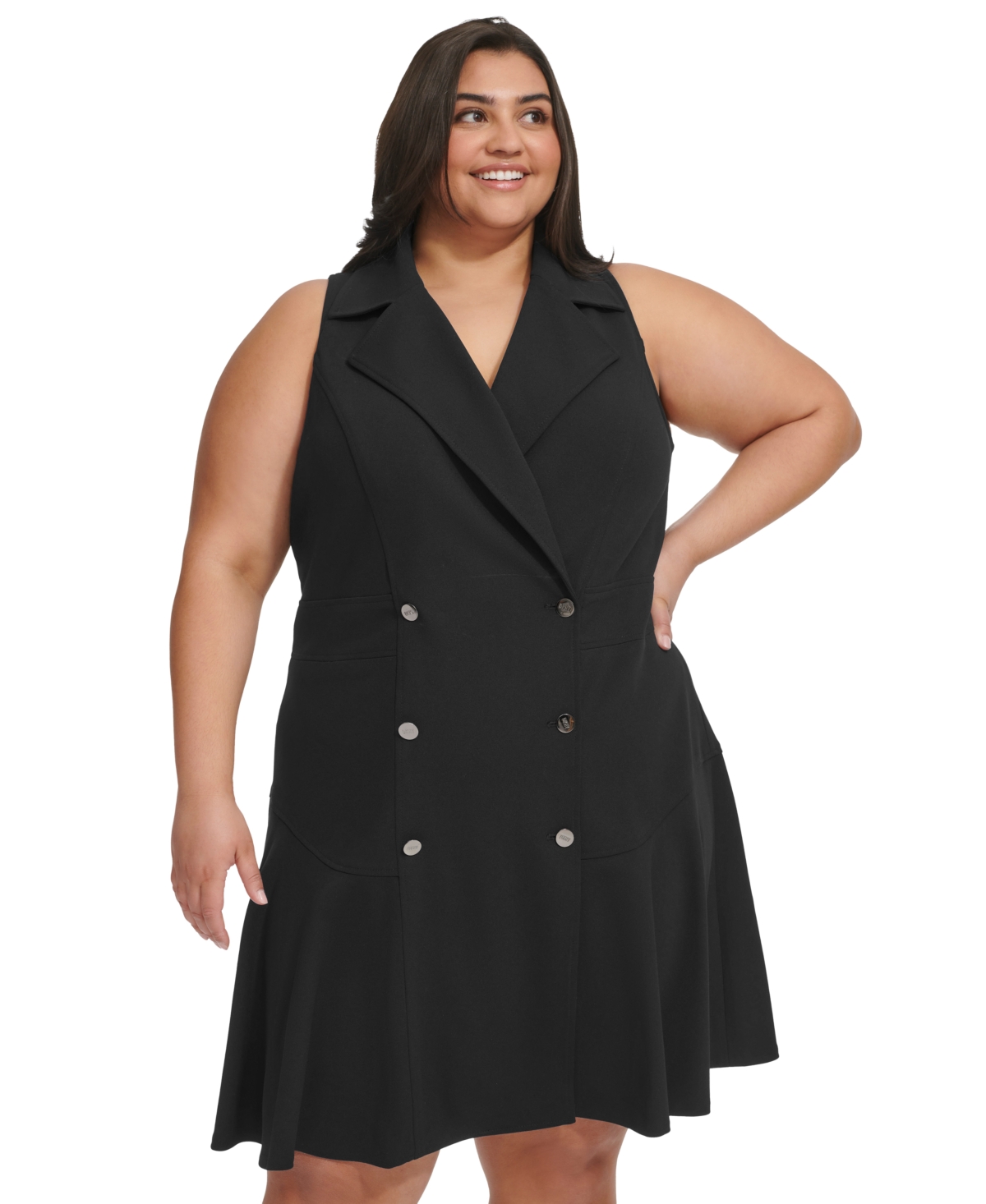 Shop Dkny Plus Size Sleeveless Fit & Flare Blazer Dress In Black