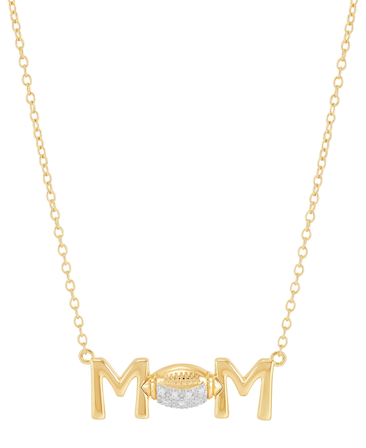 Shop Macy's Diamond Accent Football Mom Pendant Necklace In Sterling Silver Or 14k Gold-plated Sterling Silver, 