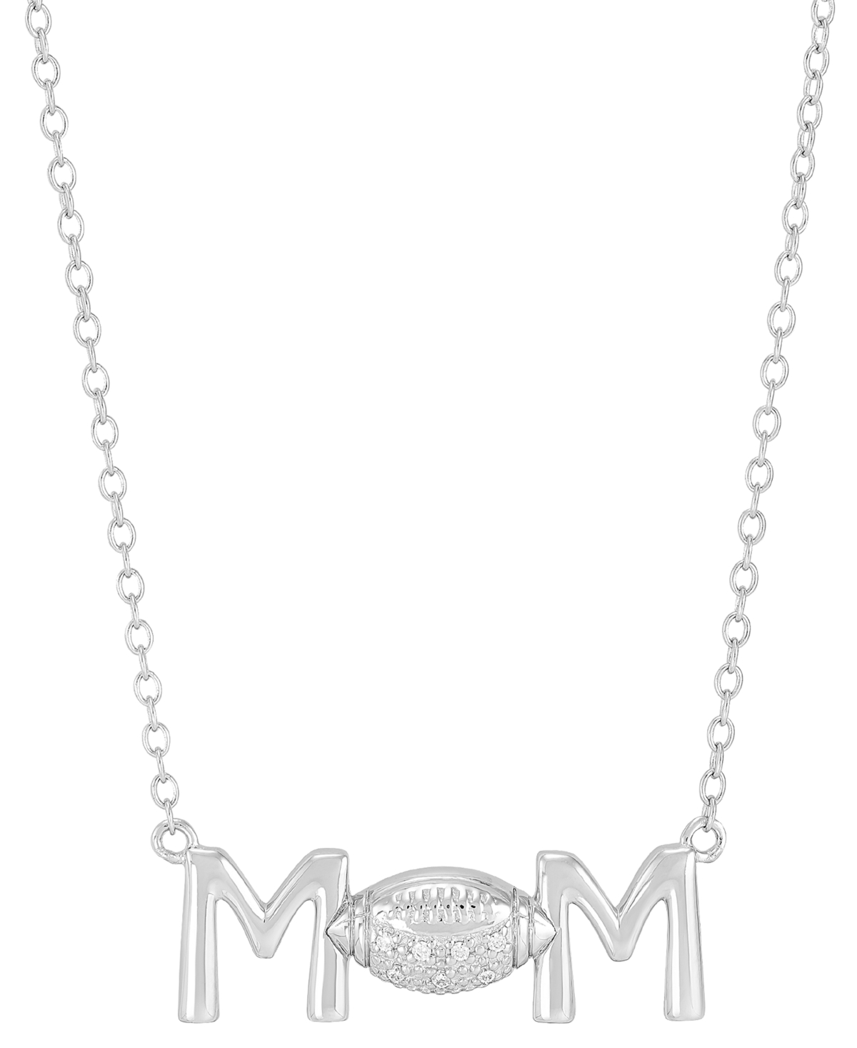Shop Macy's Diamond Accent Football Mom Pendant Necklace In Sterling Silver Or 14k Gold-plated Sterling Silver, 