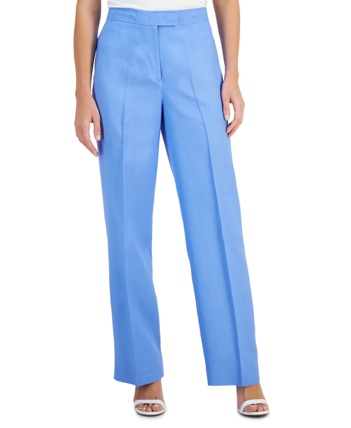 Shop Anne Klein Petite High-rise Fly-front Wide-leg Trousers In Shore Blue