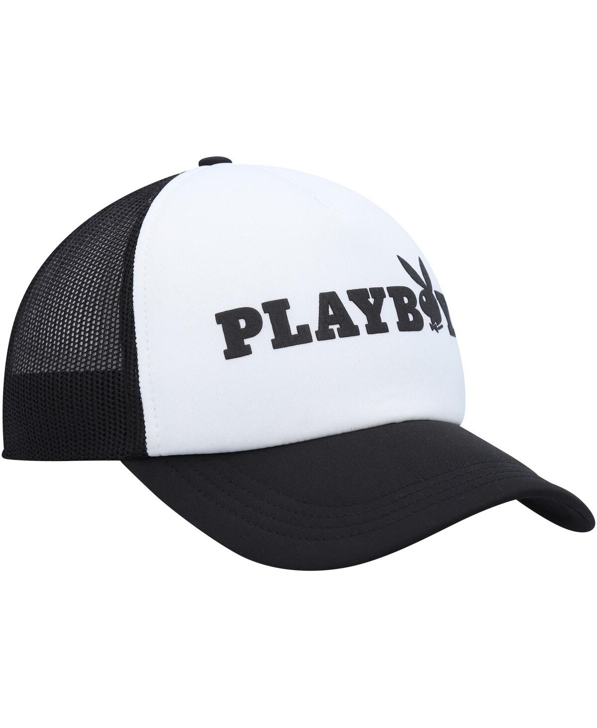 Shop Playboy Men's  White, Black Foam Trucker Snapback Hat In White,black