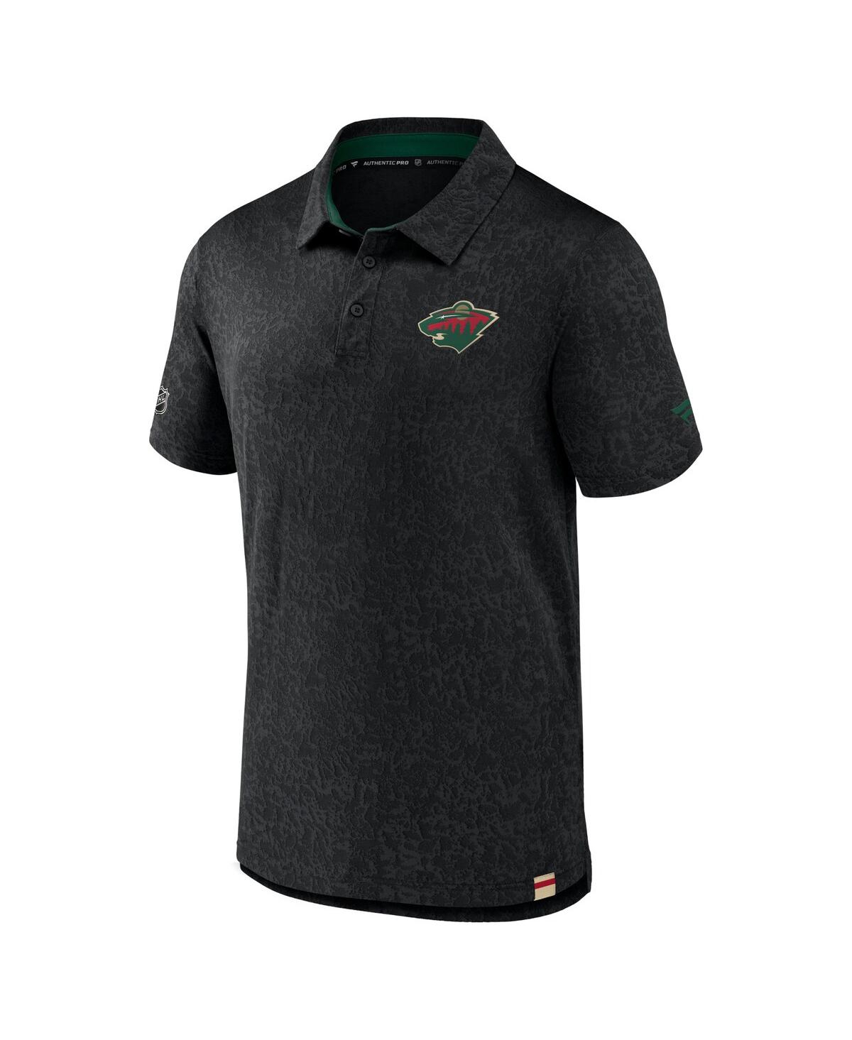 Shop Fanatics Men's  Black Minnesota Wild Authentic Pro Jacquard Polo Shirt