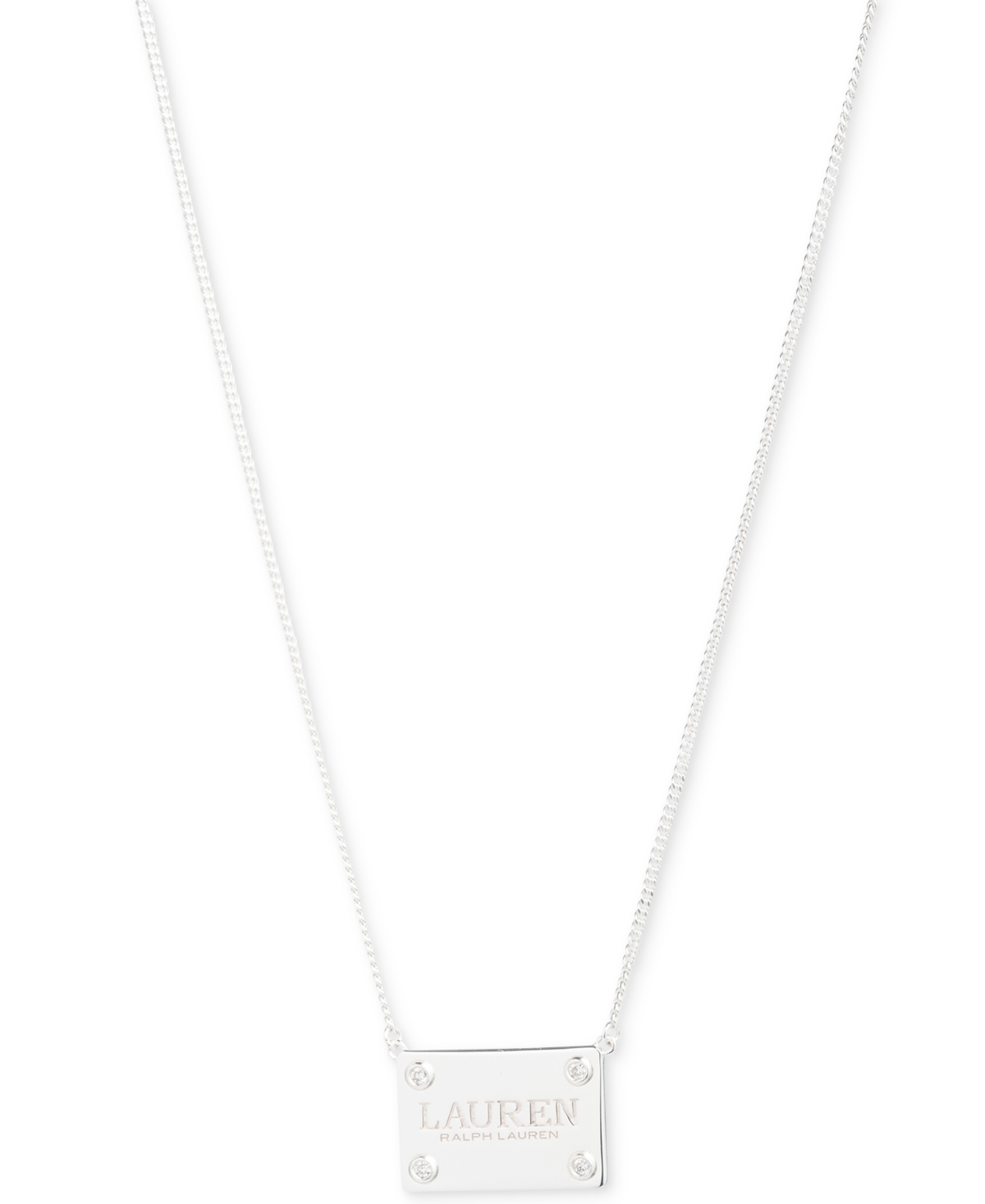 Shop Ralph Lauren Lauren  Sterling Silver Crystal Logo Pendant 15" Necklace In Crystal Wh