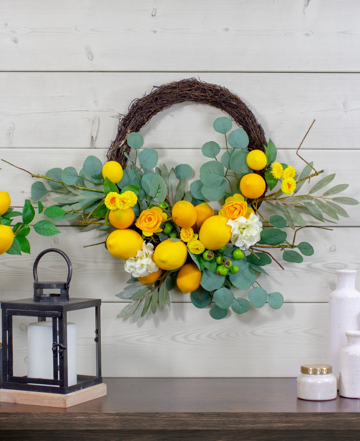 Shop Northlight Lemons And Flowers Artificial Floral Spring Wreath, 18" In Yellow