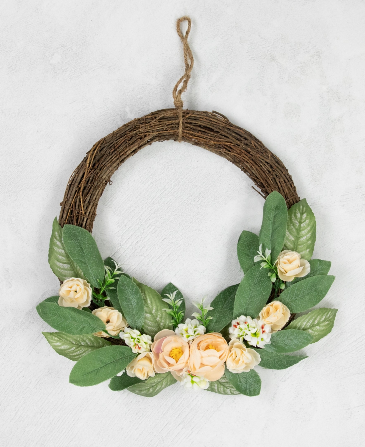 Northlight 14" Mini Peach Rose Half Floral Spring Wreath In Green