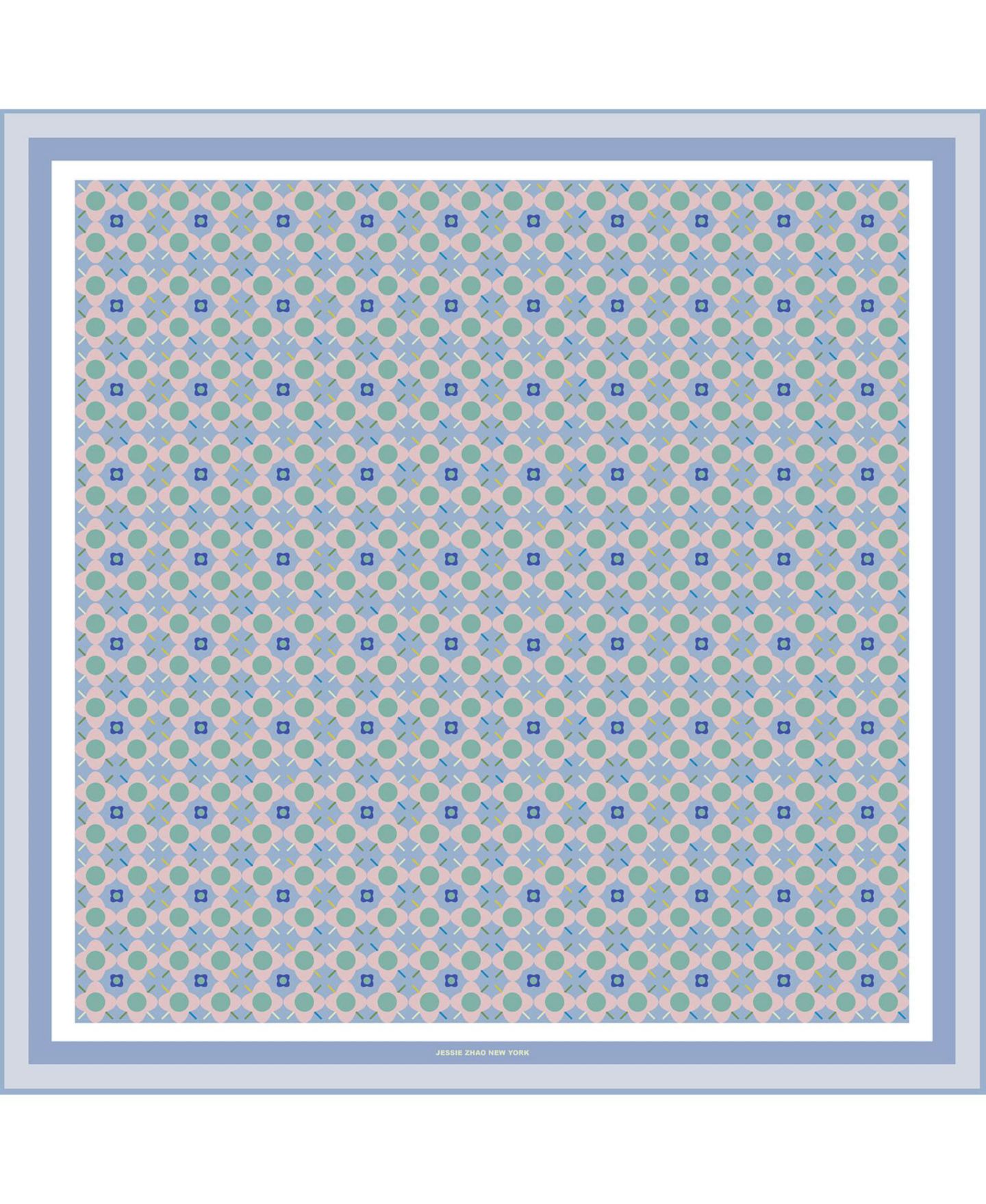 Женский шарф Jessie Zhao New York Double Sided Silk Scarf Of Polka Dot Bloom - Green, цвет: Синий / Розовый — фото 3
