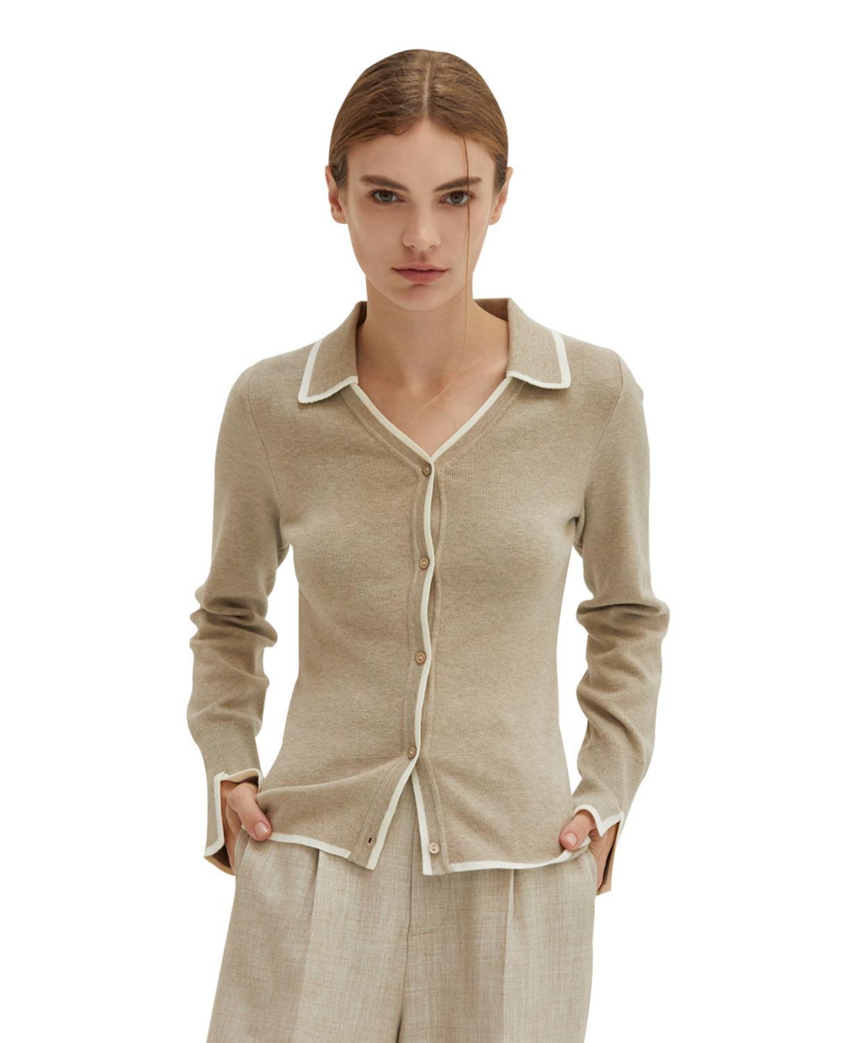 Women's Dalia Sweater Knit Top with Contrast Pop - Natural + oatmeal