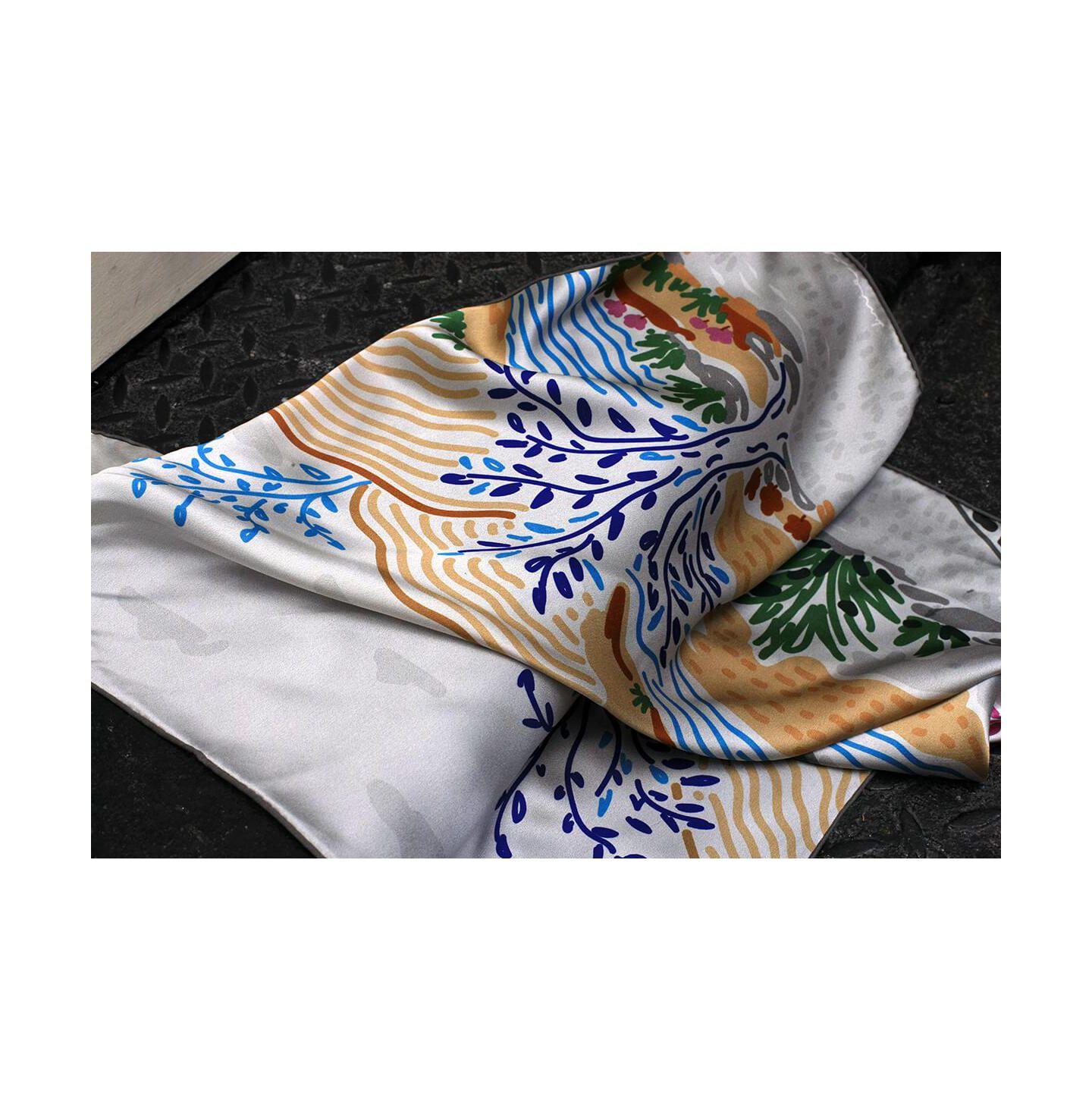 Женские аксессуары Jessie Zhao New York Silk Bandana Of After Sunset, цвет: Синий / Розовый — фото 2