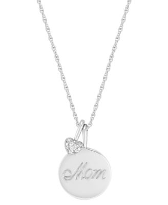 Macy's - Diamond Heart & Mom Coin Pendant Necklace (1/10 ct. t.w.) in Sterling Silver, 16" + 2" extender
