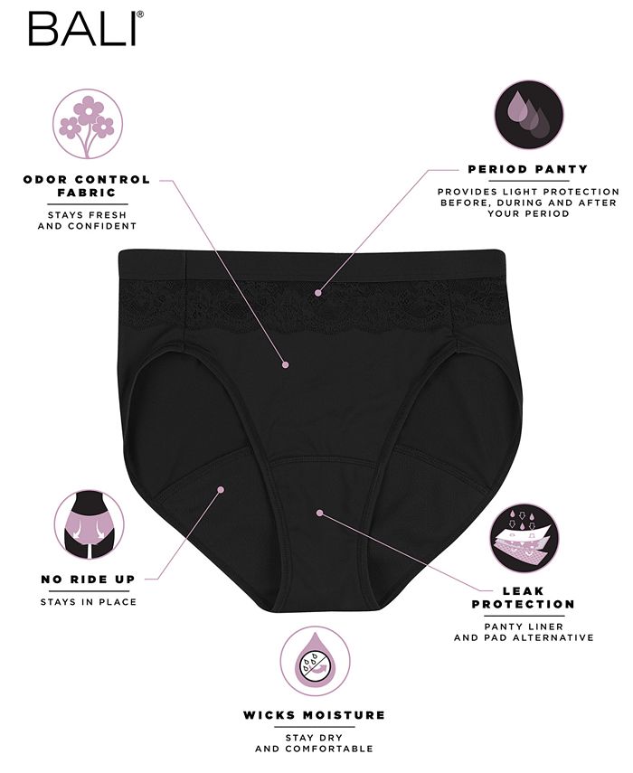 Bali Women's Light Leak Protection Hi-Cut Brief Period Underwear DFLLH1 ...