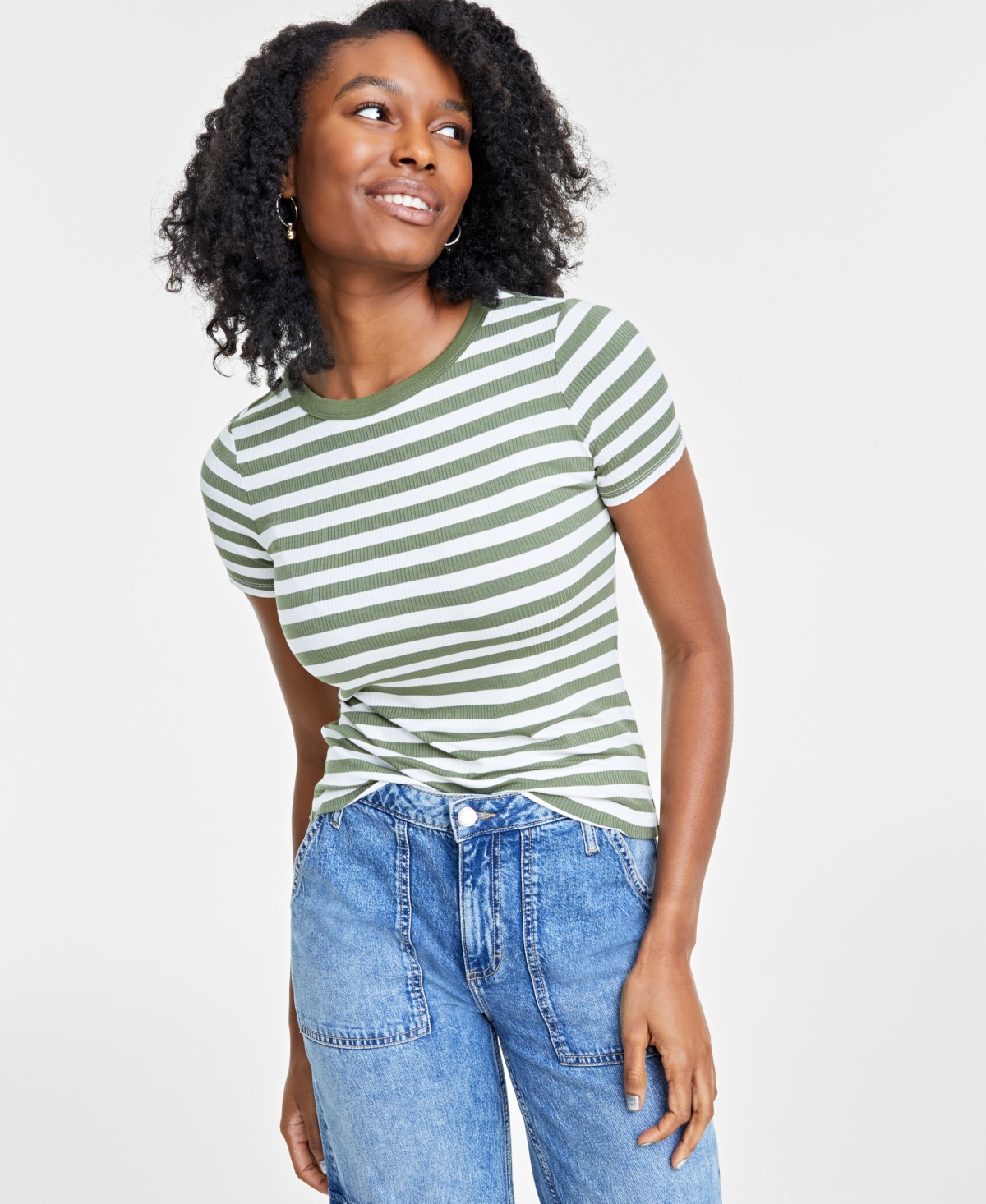 On 34th Women's Ribbed T-shirt, Xxs-4x, Created For Macy's In Olivine Cmb