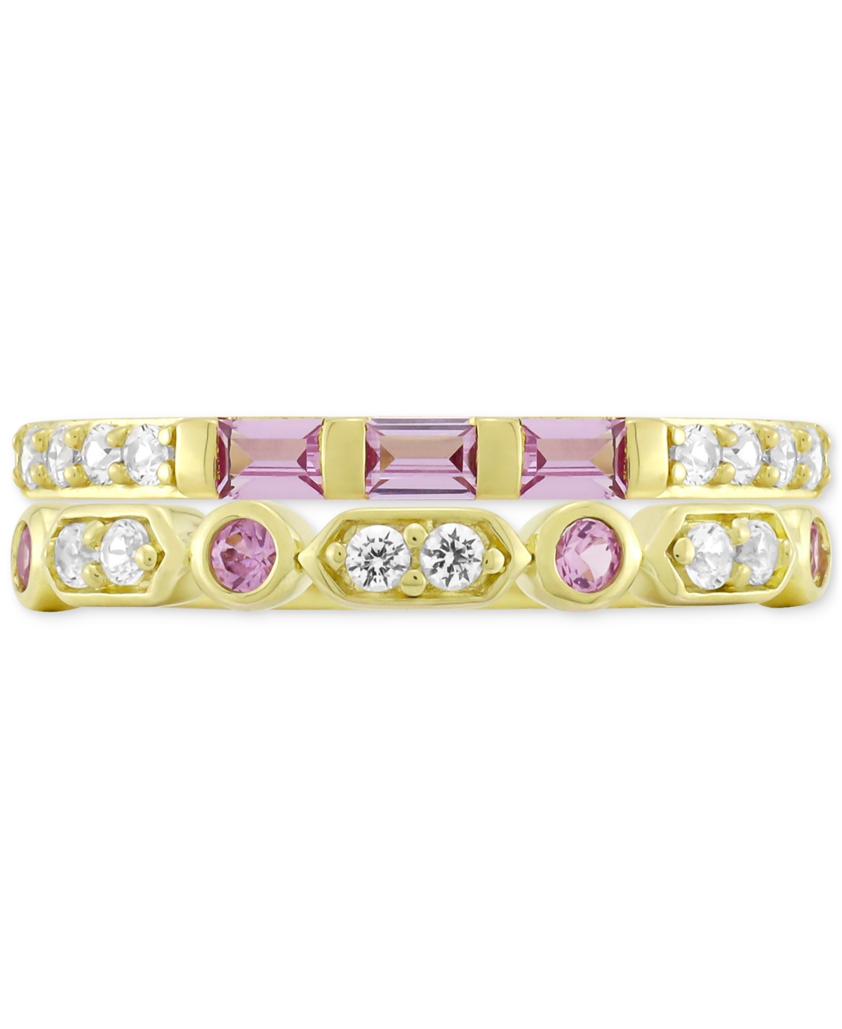 2-Pc. Set Lab-Grown(3/8 ct. t.w.) & Lab-Grown White Sapphire (1/3 ct. t.w.) Ring in 14k Gold-Plated Sterling Silver - Pink Sapphire