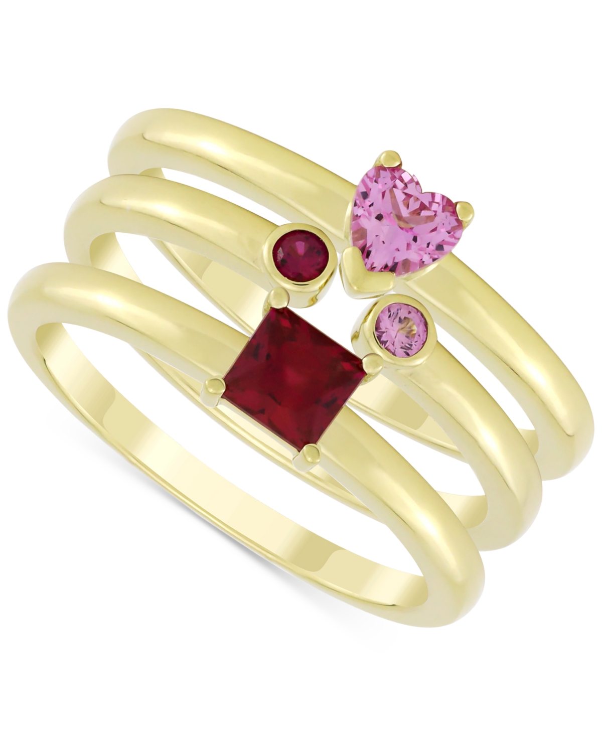 Lab-Grown Ruby (1/2 ct. t.w.) & Lab-Grown Pink Sapphire (1/3 ct. t.w.) Stack Look Ring in 14k Gold over Sterling Silver - Ruby and Pink Sapphire
