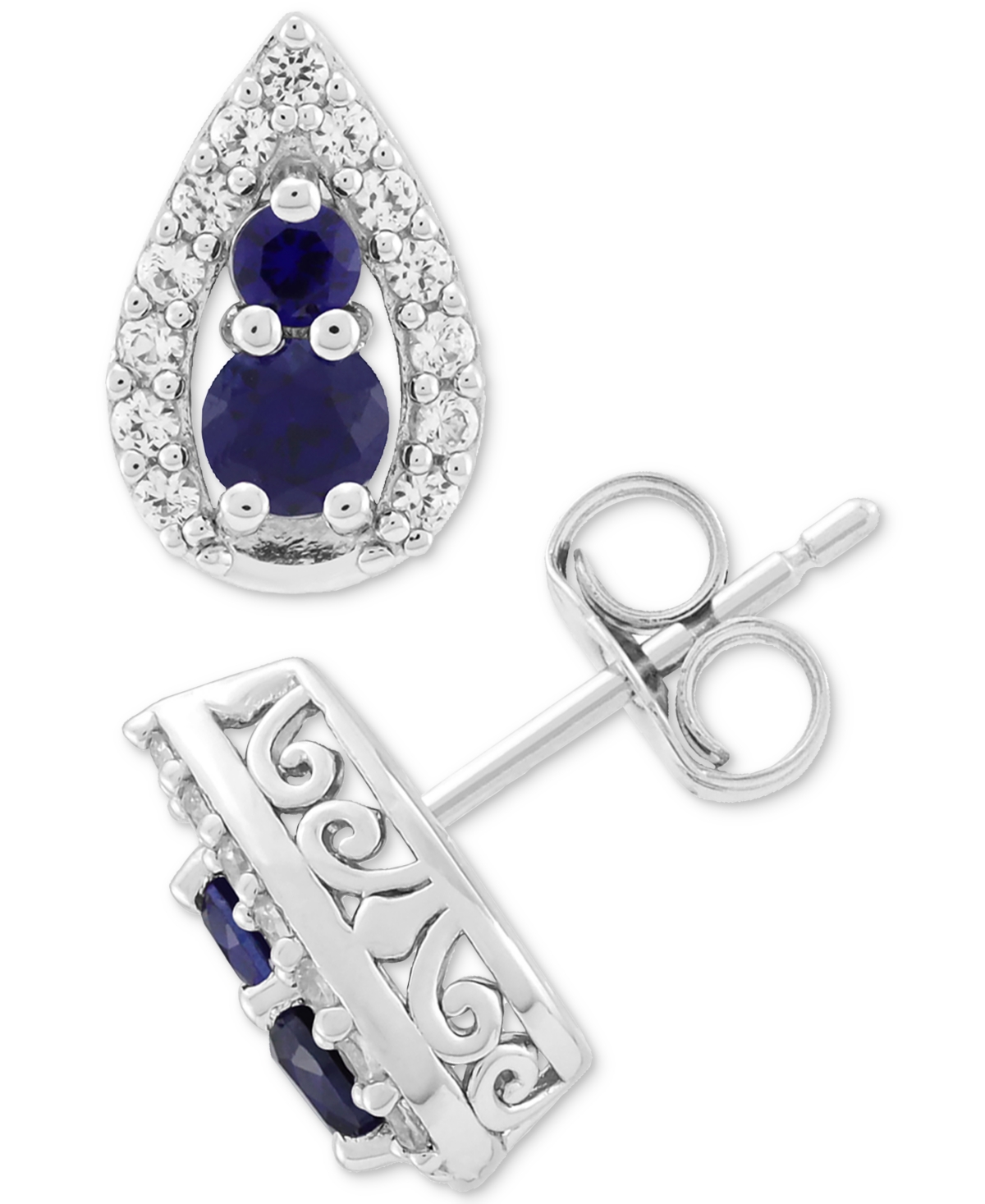 Lab-Grown Blue Sapphire (7/8 ct. t.w.) & Lab-Grown White Sapphire (1/3 ct. t.w.) Stud Earrings in Sterling Silver (Also in Amethyst) - Sapphire