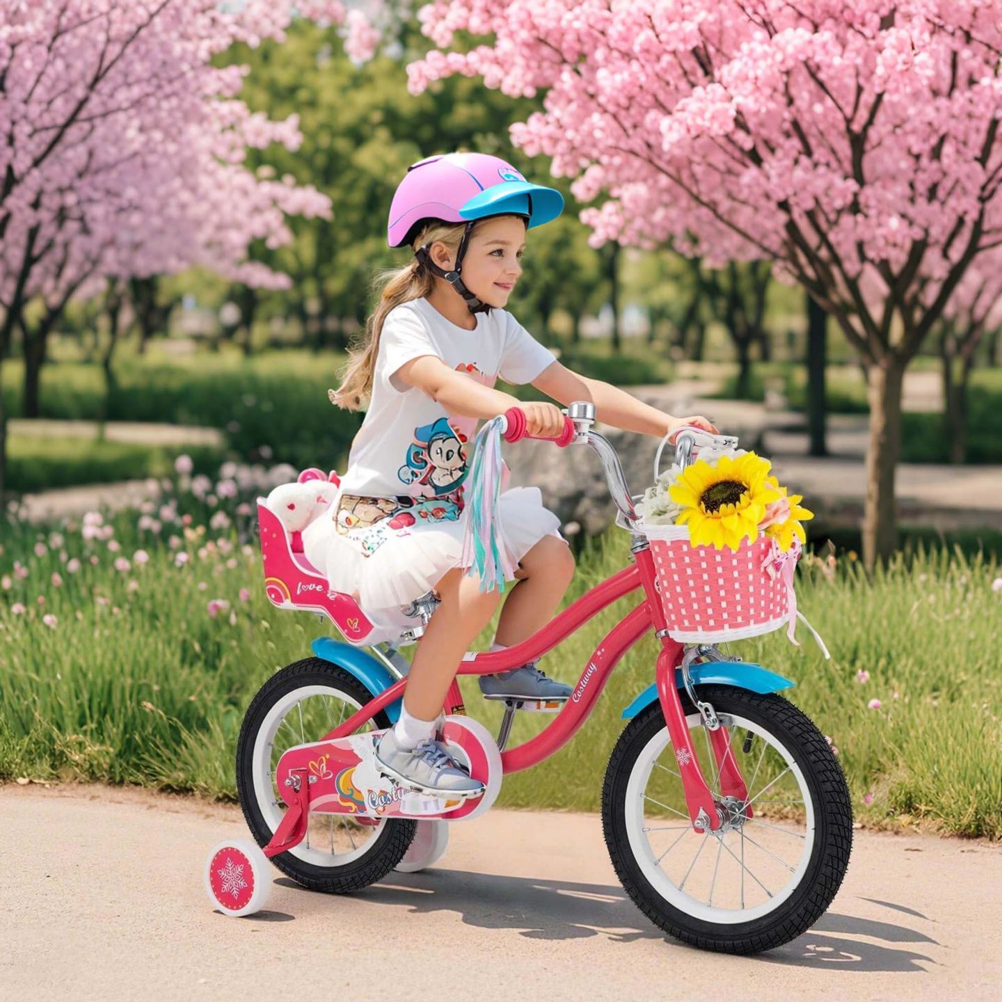 Детская игрушка Costway Brighter Youth I 18" Kids Bicycle with Training Wheels, 145-lb Capacity, Ages 4-8, цвет: Розовый — фото 10
