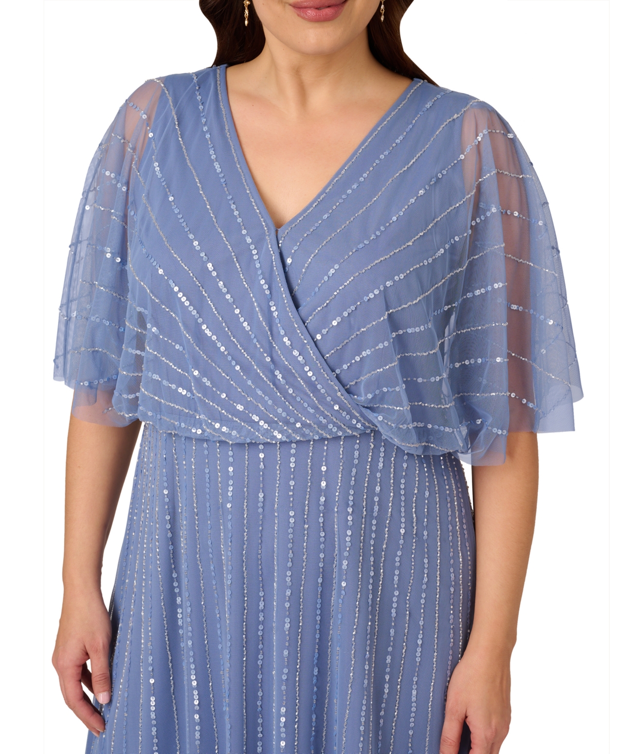 Shop Adrianna Papell Plus Size Surplice-neck Beaded Short Dress In French Blue