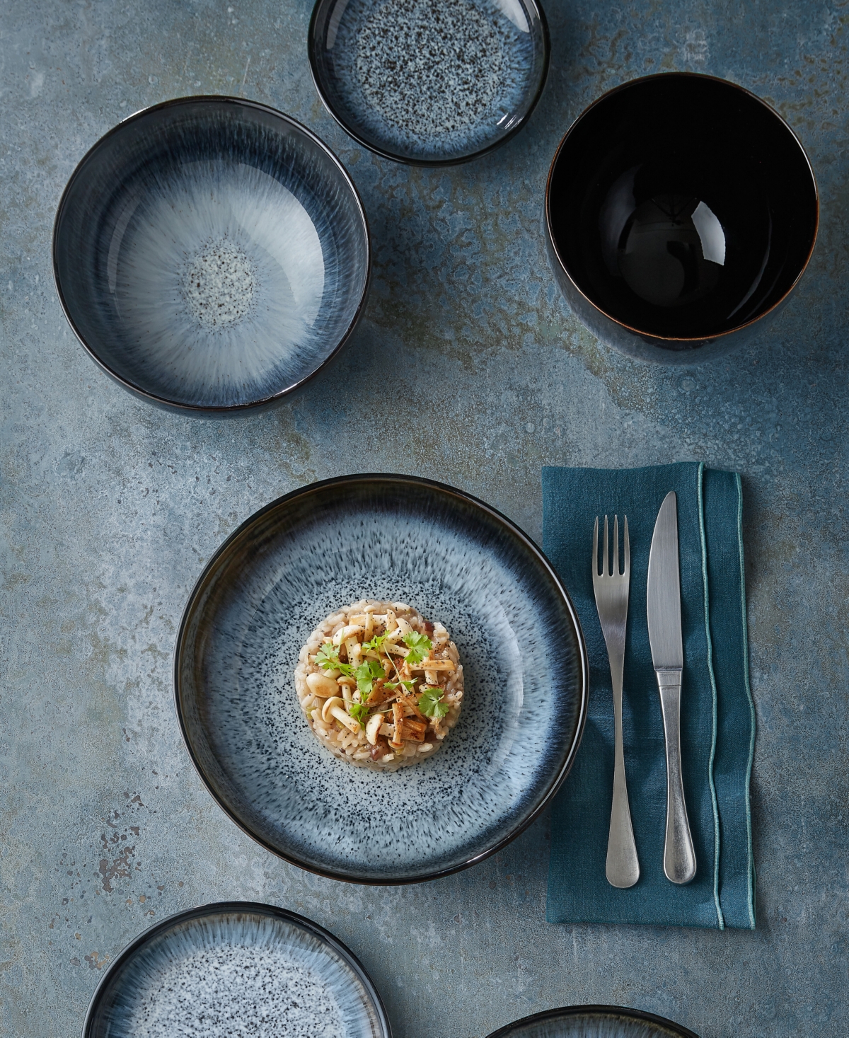 Denby Halo 12 Piece Set, Service For 4 In Black,blue