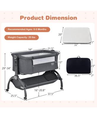 COSTWAY 3-in-1 Co-Sleeper & Wieg & Reiswieg - Verstelbaar Babybedje Tot 9kg Donkergrijs