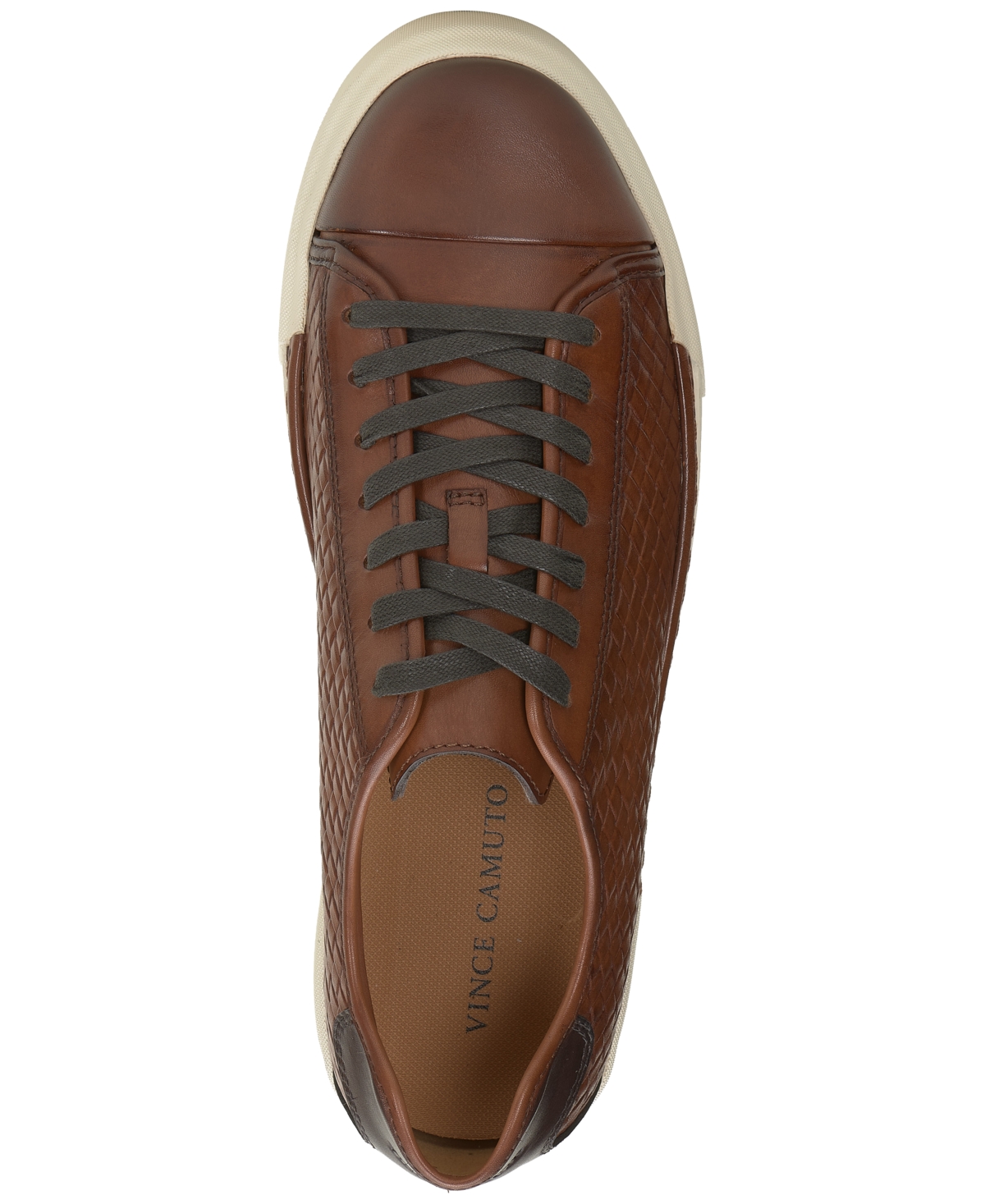 Vince Camuto Men's Raigan Leather Low-Top Woven Sneaker -Mocha