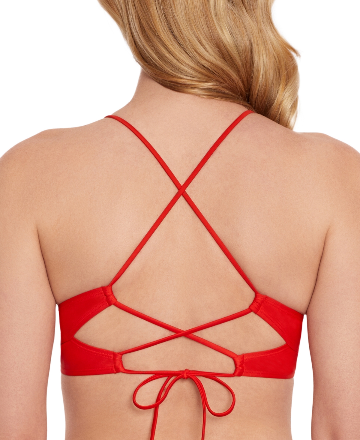 Shop Salt + Cove Women's V-neck Lace-up-back Midkini Top, Created For Macy's In Vermillion