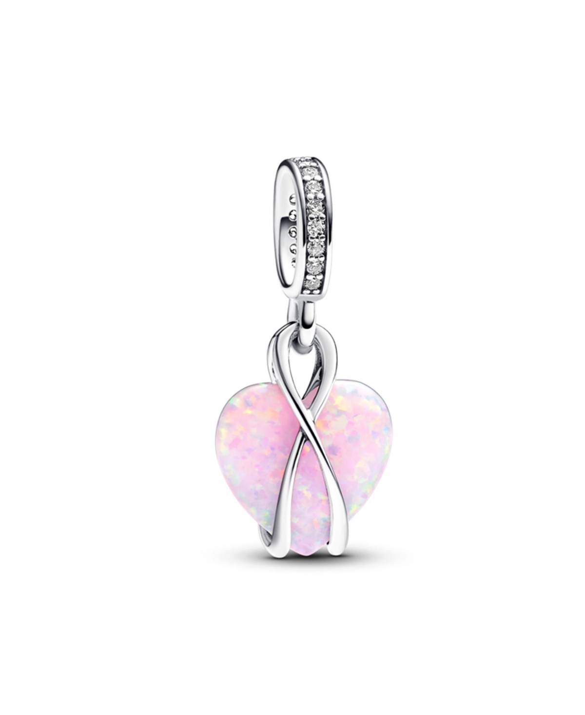 Mom Opalescent Heart Dangle Charm - Pink