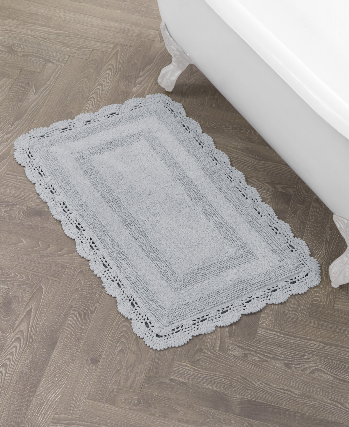 Laura Ashley Crochet Reversible Cotton Bath Rug, 24" X 40" In Gray