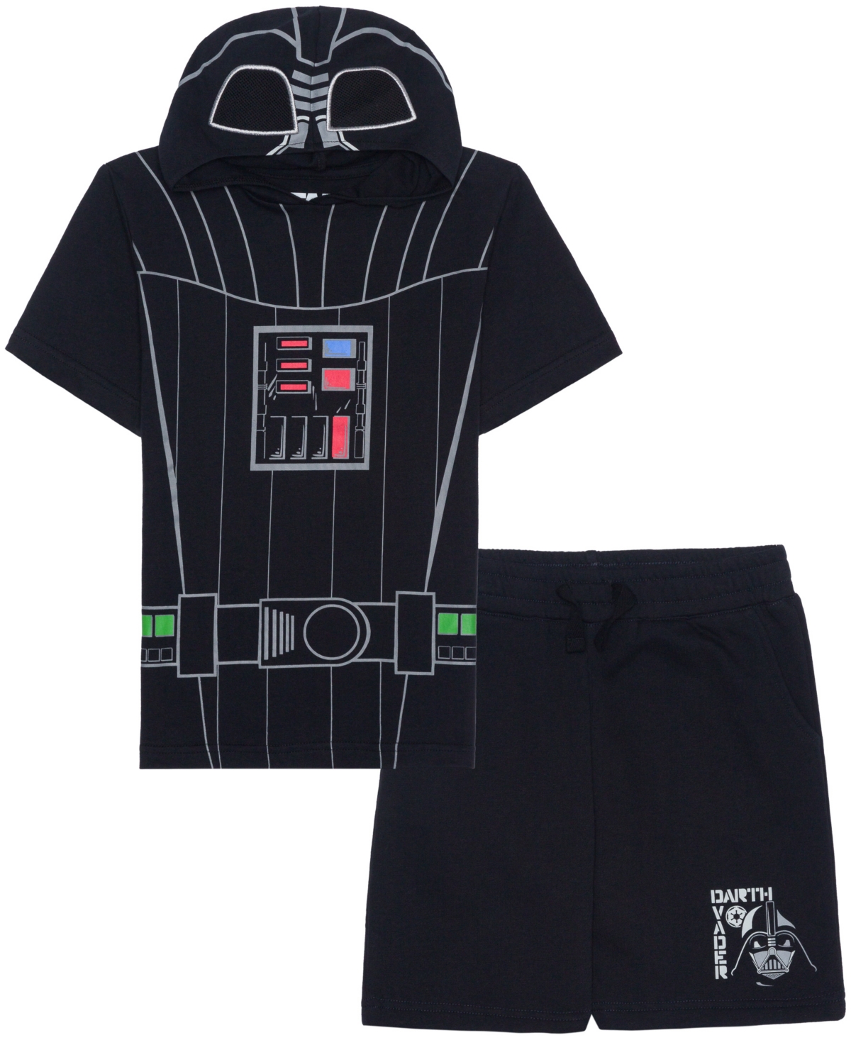 Hybrid Kids' Toddler And Little Boys Darth Vader Cosplay Hooded T-shirt And Shorts, 2 Pc Set In Black