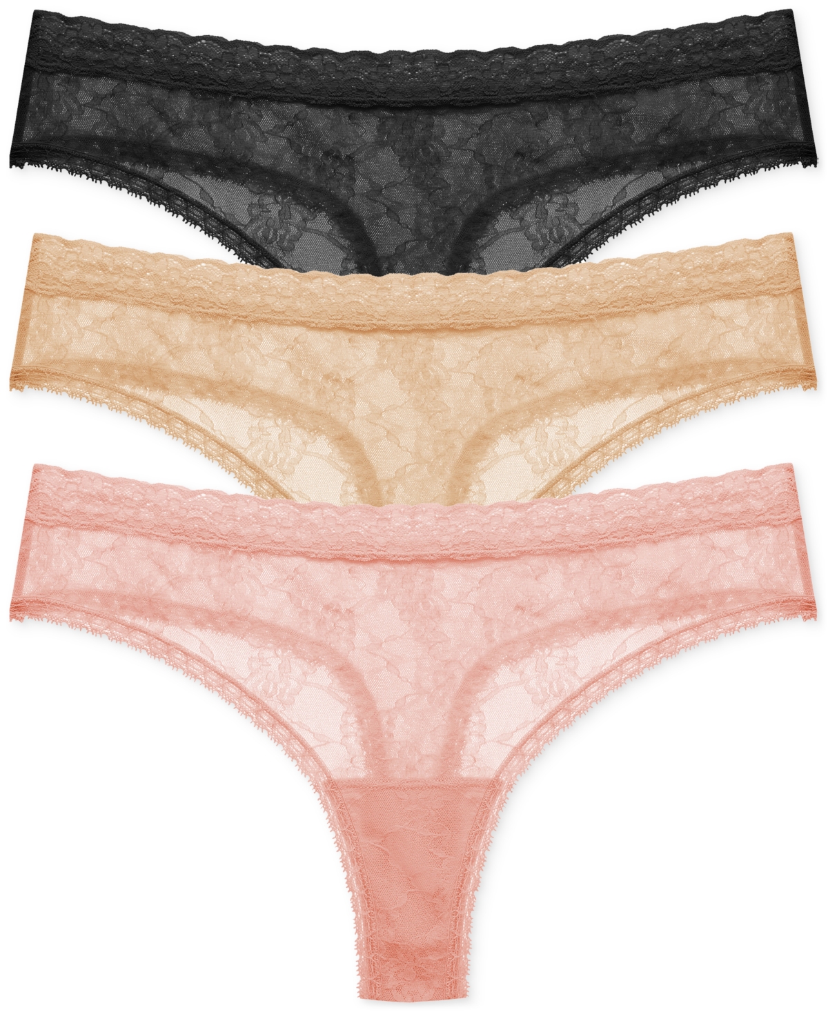 Natori Women's Bliss Allure 3-pk. Lace Thong Underwear 771303mp In Black,caf,rose Beige