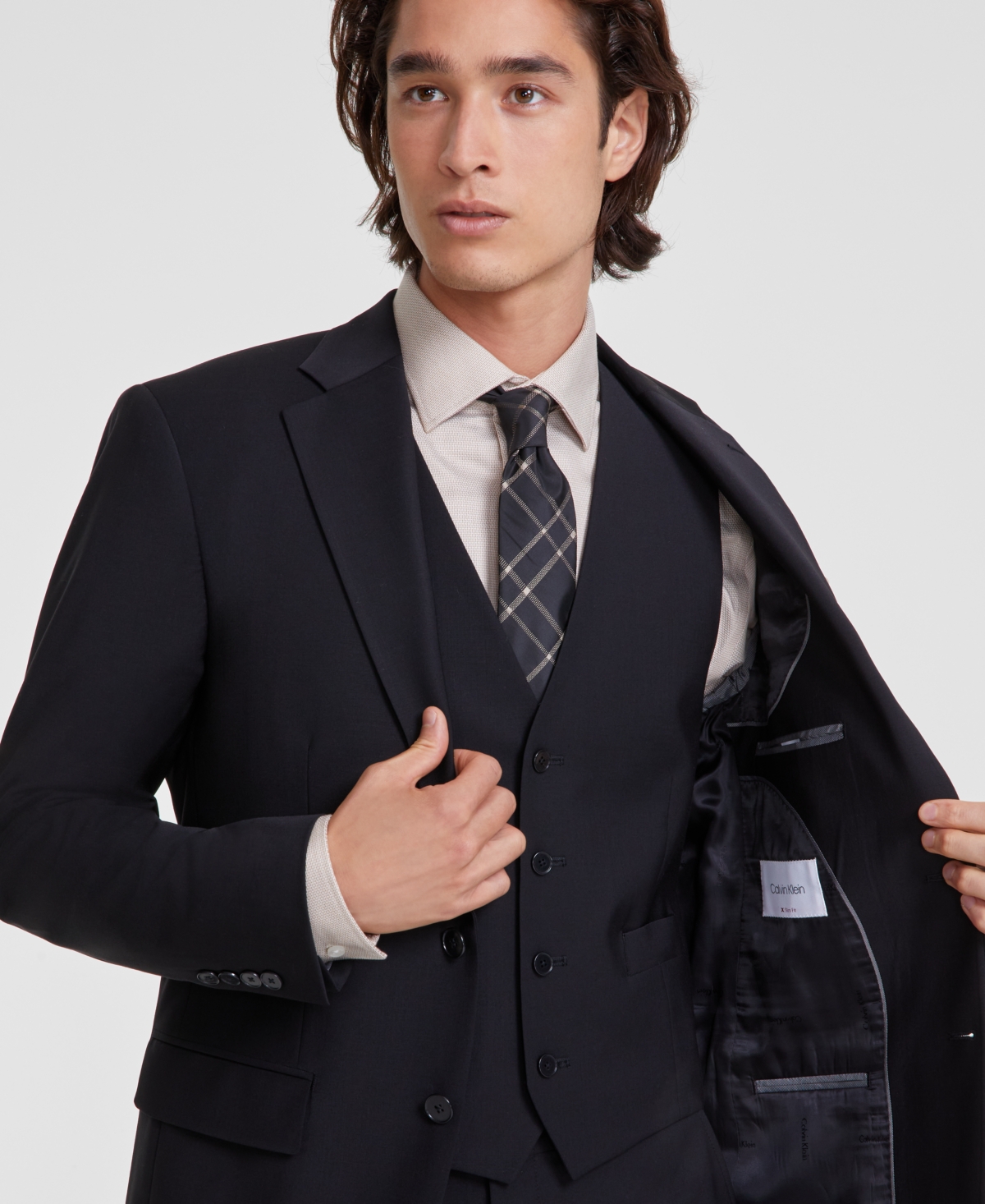 Shop Calvin Klein Men's Slim-fit Wool-blend Stretch Suit Jackets In Black