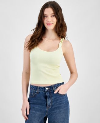 Hippie Rose - Juniors' Ruffled-Strap Ribbed Sleeveless Top