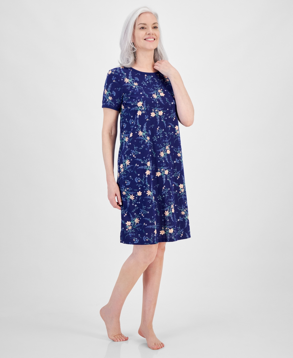 Women's Short-Sleeve Sleep Shirt, Created for Macy's - Delicate Garden Pink