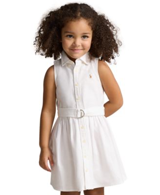 폴로 랄프로렌 Polo Ralph Lauren Toddler and Little Girls Belted Cotton Oxford Shirtdress,BSR White