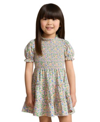 폴로 랄프로렌 Polo Ralph Lauren Toddler and Little Girls Floral Smocked Cotton Jersey Dress,Beneda Floral Pink, Vista Blue