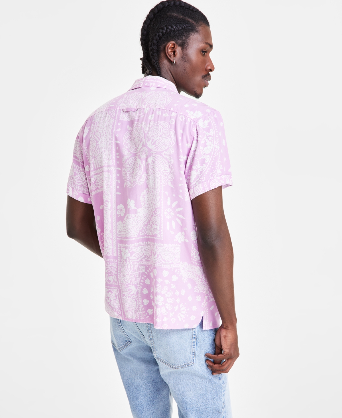 Shop Sun + Stone Men's Klaus Short Sleeve Button-front Printed Shirt, Created For Macy's In Pale Iris