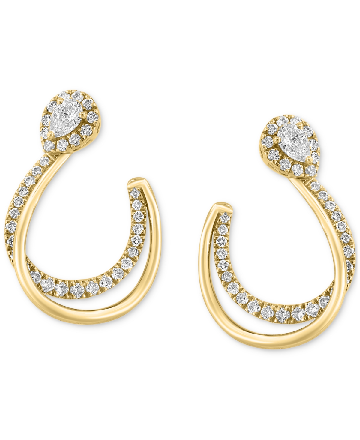 Effy Diamond Pear & Round Double Hoop Earrings (3/4 ct. t.w.) in 14k Gold