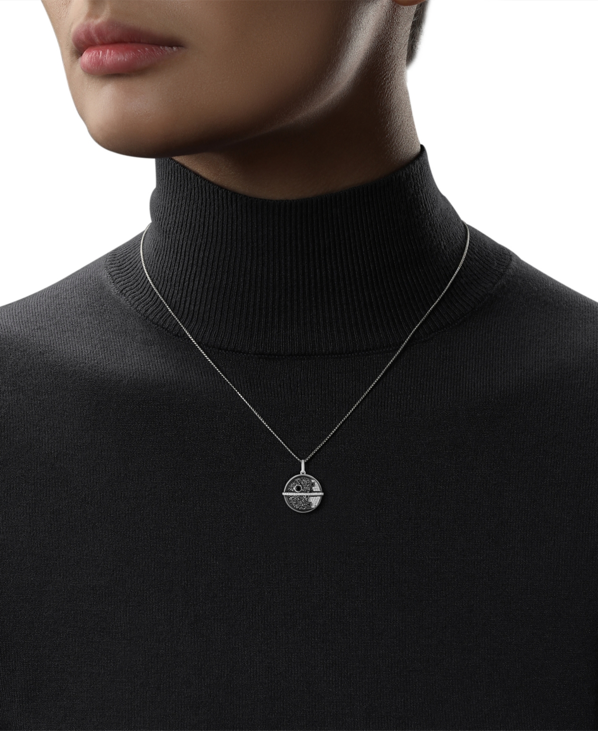 Wonder Fine Jewelry Star Wars  Diamond (1/5 Ct. T.w.) & Druzy Stone Death Star 18" Pendant Necklace I In Sterling Silver