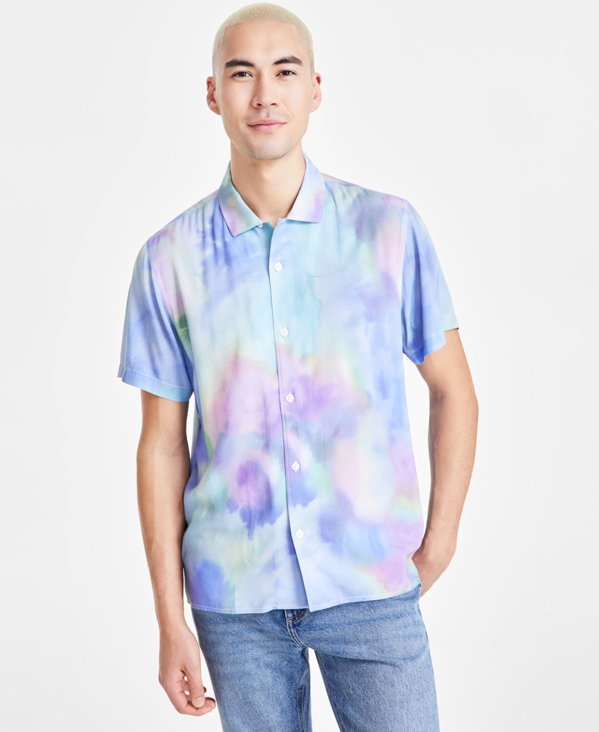 Men's Bernard Short Sleeve Button-Front Printed Shirt, Created for Macy's - Cosmic Swirl