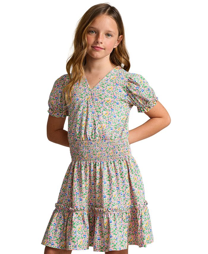 Polo Ralph Lauren Big Girls Floral Faux-Wrap Cotton Jersey Dress - Macy's