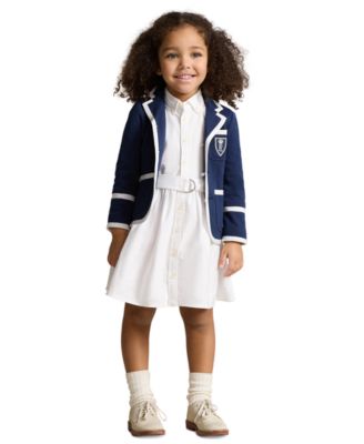Toddler and Little Girls Belted Cotton Oxford Shirtdress