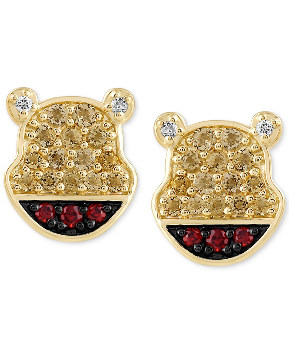 Disney Wonder Fine Jewelry Citrine (1/2 ct. t.w.), Garnet (1.5 ct. t.w.) & Diamond (1/20 ct. t.w.) Winnie the Pooh Stud Earrings in Gold-Plated Sterli