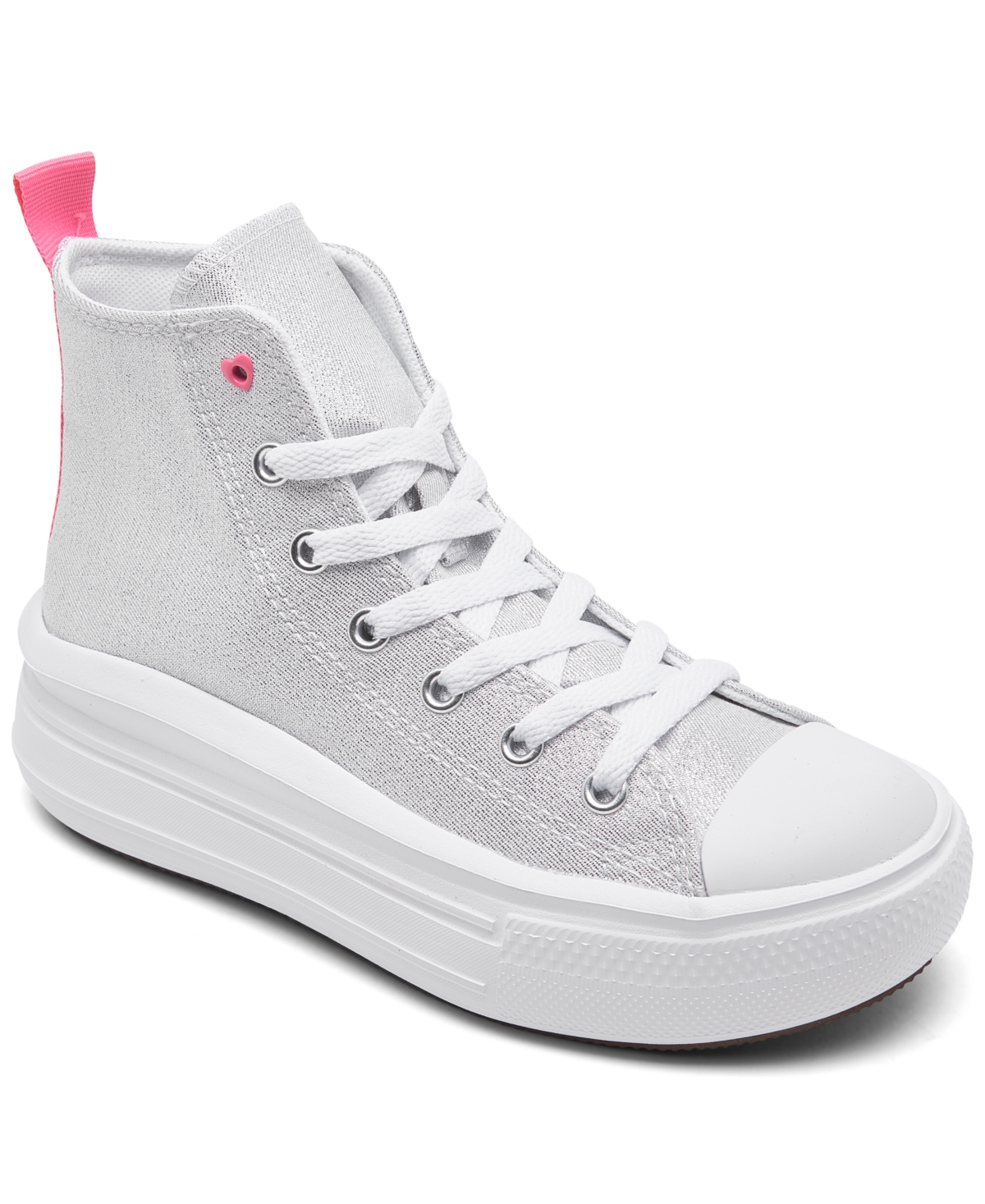 Converse Kids' Little Girls Chuck Taylor All Star Move Sparkle Platform High Top Casual Sneakers From Finish Line In White,oops Pink