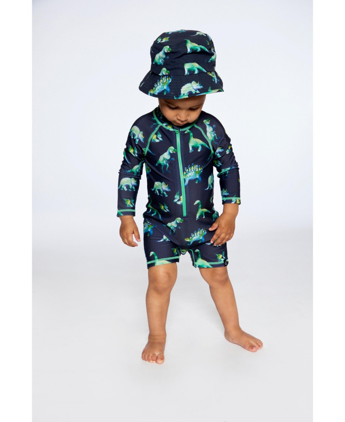 Boy Beach Hat- Toddler - Grey printed dinosaurs