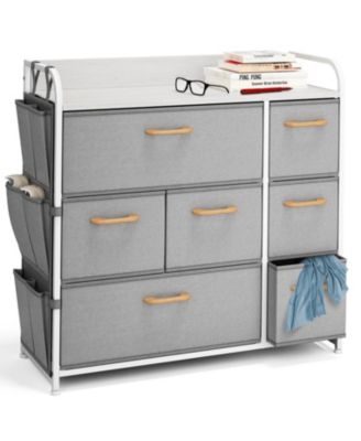 Heavy Duty 7 Drawer Fabric Dresser Organizer for Bedroom, Nursery, & Closet with Shoe Rack, Easy to Pull Wood Handles & Textured Wood Top