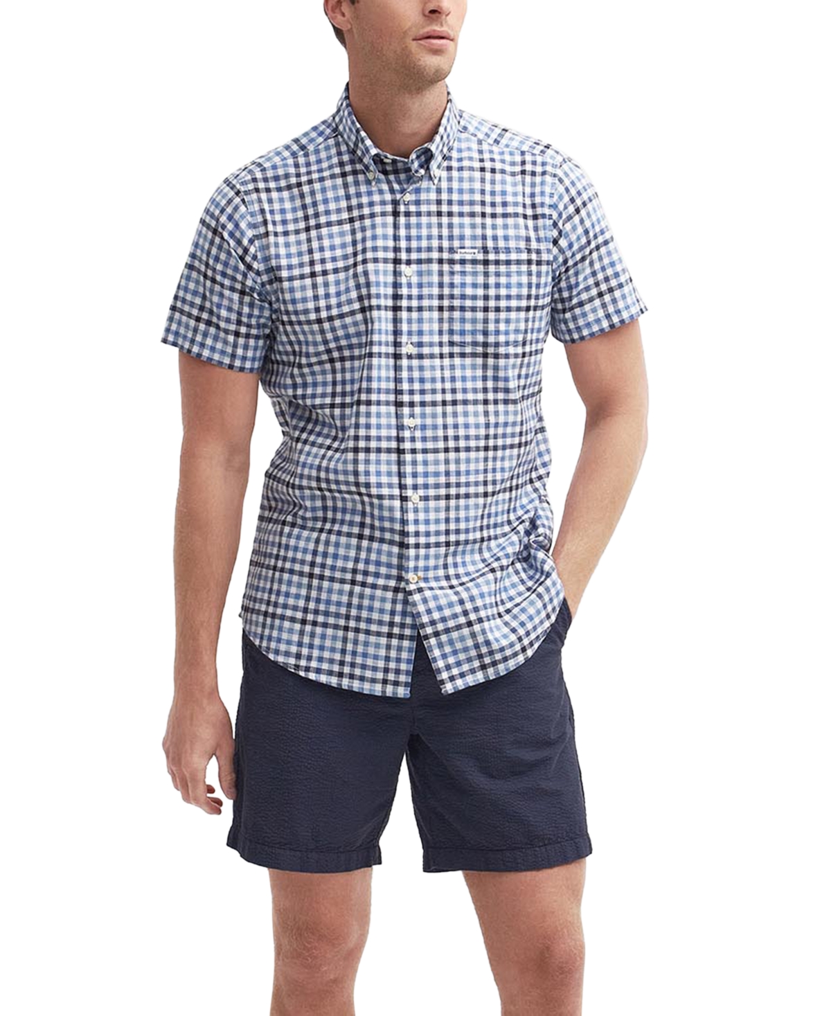 Shop Barbour Men's Kinson Gingham Short Sleeve Button-down Shirt In Navy